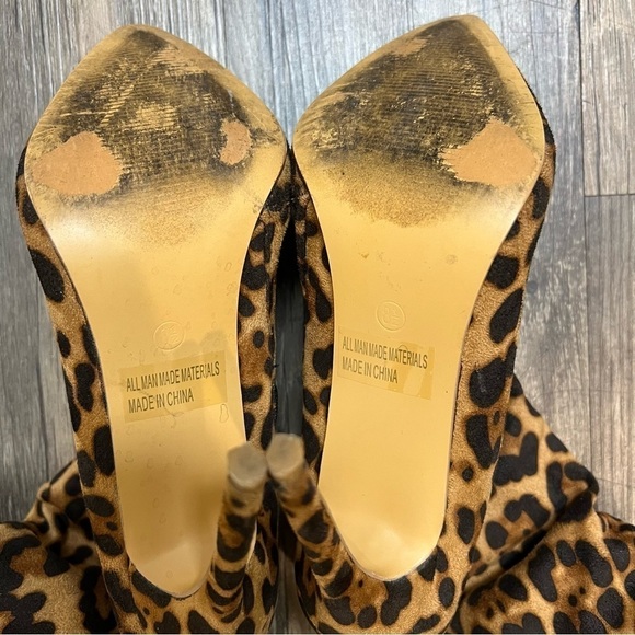 F21 Animal Print Brown Tan Suede High Heel Pointed Toe Stiletto Boots Size 8.5 - Picture 10 of 12
